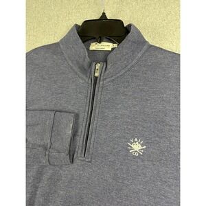 Peter Millar Sweater Mens XL Blue Crown Comfort 1/4 Zip Mock Neck Vail CO Ski